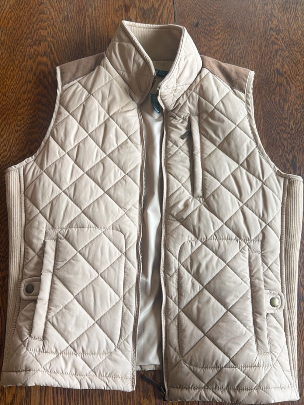Lauren Ralph Lauren Quilted Beige Sleeveless Vest Size L